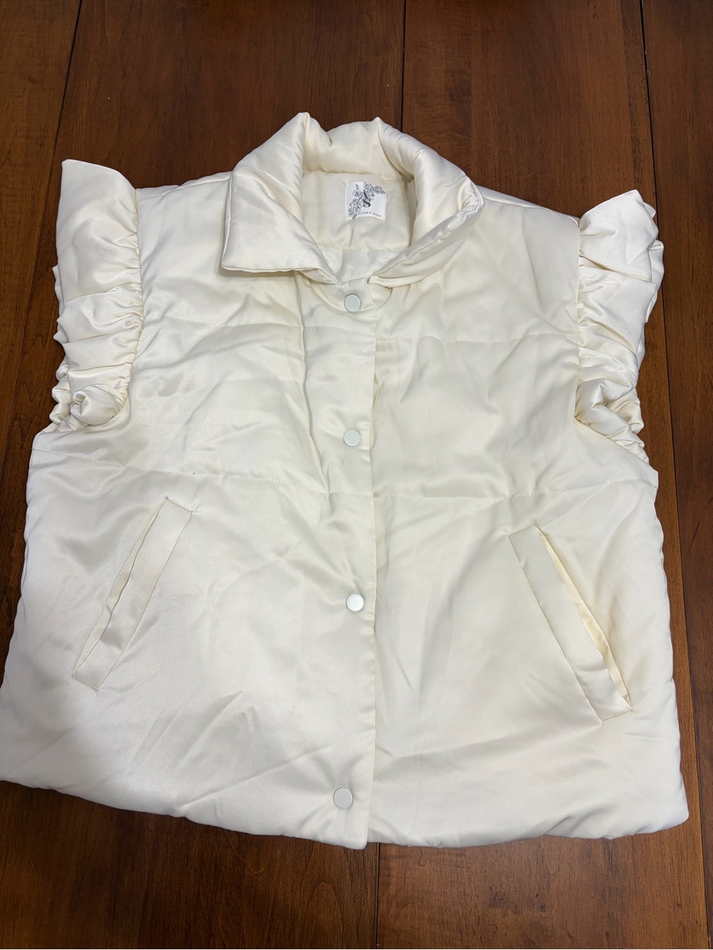 Altar'd State Cream Ruffle-Shoulder Puffer Vest